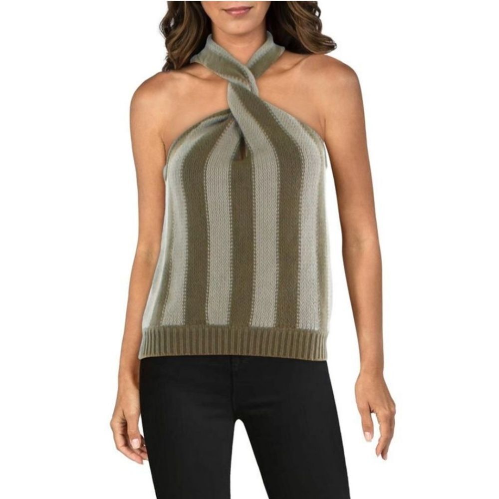 Nicholas Alcina Olive Stripe Twist Front Knit Sweater Tank Top Size S